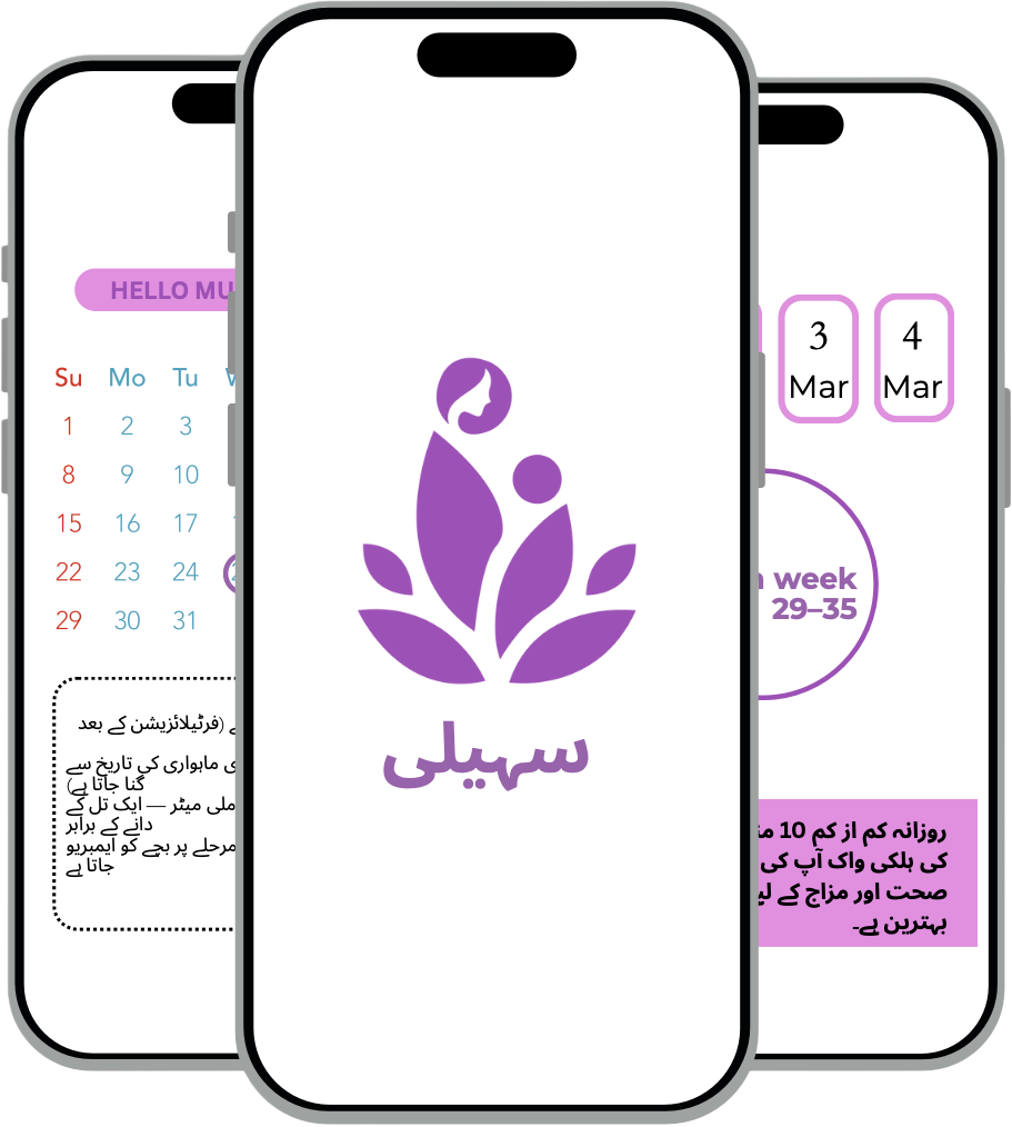 Saheli App Interface - Pregnancy Tracker in Urdu